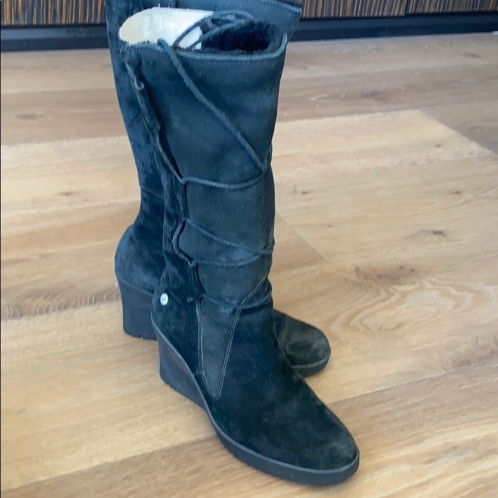 Ugg black suede wedge boots